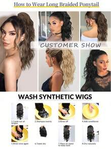 18 Zoll Schraubenclip Pferdeschwanz-Verlängerung Welliger Lockiger Schraubenclip Pferdeschwanz Haarverlängerungen Natürlicher Falscher Pferdeschwanz Synthetischer Haarteil Für Frauen (Golden Blond mit Highlights)