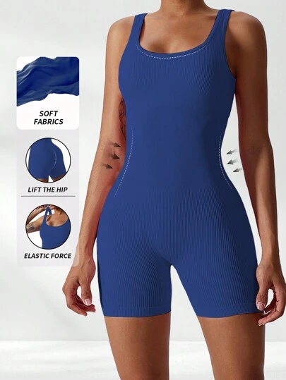 Yefecy 纯色罗纹无缝瑜伽连体裤，罗纹纯色时尚运动连体裤，高弹瑜伽连体裤，女士运动服，春夏塑身连体裤