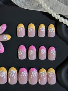 24 cái/bộ Hoa ngắn kiểu Pháp Thiết kế theo phong cách nhỏ tươi ngọt ngào Móng tay giả Thích hợp cho các bạn gái/Cuộc sống hàng ngày của phụ nữ. Buổi tiệc. V.v. + 1 Gel thạch + 1 Dũa móng tay. Nhấn vào móng tay Đồ dùng làm móng - Nhiều màu - Xem 4