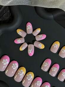 24 cái/bộ Hoa ngắn kiểu Pháp Thiết kế theo phong cách nhỏ tươi ngọt ngào Móng tay giả Thích hợp cho các bạn gái/Cuộc sống hàng ngày của phụ nữ. Buổi tiệc. V.v. + 1 Gel thạch + 1 Dũa móng tay. Nhấn vào móng tay Đồ dùng làm móng - Nhiều màu - Xem 5