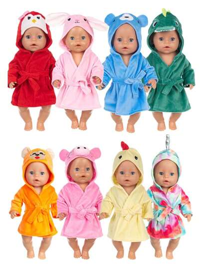 16-18in Reborn Baby Doll Clothes, Cute Animal Themed Pajamas & Robe Outfits, DIY Costume For 43cm Plush Dolls (Doll Not Included),Mini Baby Doll,Black Baby Doll,Doll Outfit
