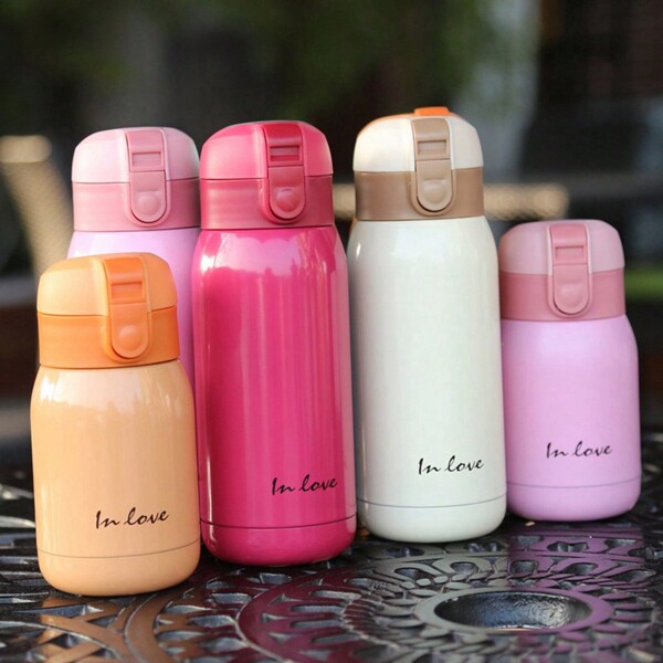 1 pieza Taza de vacío aislada mini de 360ML/12.1oz con tapa desplegable, taza de café de acero inoxidable, botella de agua de doble capa a prueba de fugas con hebilla de bloqueo para automóvil y regreso a la escuela