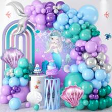 119pcs/Set Mermaid Theme Balloon Package For Festival Decoration, Shell Mini Foil Balloon For Birthday Party Background, Christmas