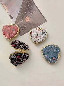 1pc Portable Heart-Shaped Folding Makeup Mirror With Cute Cloth Cover And Printed Pattern,Double Side Cosmetic Mirror Compact Vanity Mirror, Pocket Mirror,Living Room Home Bedroom Bathroom House Decor, Travel Stuff, Wedding, Party, Birthday, Gifts For Men Mom Dad Best Friends Teacher, New Years, Accessories, Funny Gift