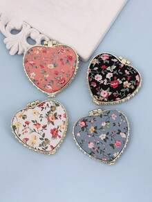 1pc Portable Heart-Shaped Folding Makeup Mirror With Cute Cloth Cover And Printed Pattern,Double Side Cosmetic Mirror Compact Vanity Mirror, Pocket Mirror,Living Room Home Bedroom Bathroom House Decor, Travel Stuff, Wedding, Party, Birthday, Gifts For Men Mom Dad Best Friends Teacher, New Years, Accessories, Funny Gift