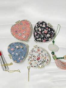 1pc Portable Heart-Shaped Folding Makeup Mirror With Cute Cloth Cover And Printed Pattern,Double Side Cosmetic Mirror Compact Vanity Mirror, Pocket Mirror,Living Room Home Bedroom Bathroom House Decor, Travel Stuff, Wedding, Party, Birthday, Gifts For Men Mom Dad Best Friends Teacher, New Years, Accessories, Funny Gift