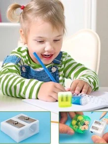 4pcs/8pcs/12pcs/24pcs Double Holes Manual Pencil Sharpener, With Cover, Portable Stationery For Office And School, 4-Color Set Back To School - Multicolor - View 10