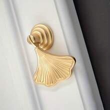 2pcs Handle Furniture Hardware Drawer, Single Hole Handle Bookshelf, Shoe Cabinet, Bedside Table, Fan-Shaped Small Handle, Ginkgo Leaf - Golden - View 7