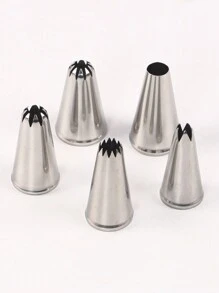 5件套大号裱花嘴套装，不锈钢蛋糕装饰嘴，糕点烘焙裱花嘴，适用于饼干、纸杯蛋糕装饰 - 銀色 - 查看 3