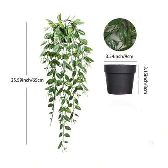 1pc Artificial Hanging Plant Pot, Green Faux Eucalyptus Vine And Mandevilla Vine For Indoor/Outdoor Decoration Of Home, Room, And Shelf, Valentine Day, Gift Gifts Birthday Graduation
