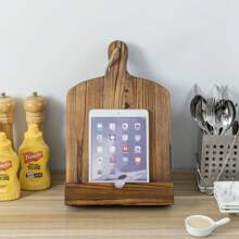 X Heather Rae MyGift Rustic Brown Wood Kitchen Cookbook Stand With Cutting Board Design, Countertop Recipe Book Display Holder