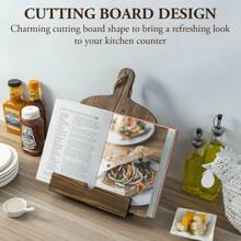 X Heather Rae MyGift Rustic Brown Wood Kitchen Cookbook Stand With Cutting Board Design, Countertop Recipe Book Display Holder