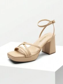 Women High Platform Heeled Sandals Fashionable Multi Strap Chunky Heel Square Toe Sandals Ankle Strap Party Sandals Y2K Dress Shoes