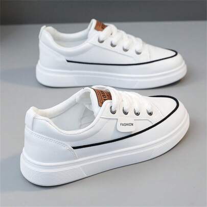 Women Solid Color Casual Sports Shoes, Lace-Up Soft And Comfortable Thick Bottom Walking Shoes