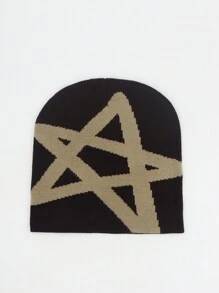 Pentagram Jacquard Knit Hat, Unisex Winter Warm Knitted Hat, SunnyFine Fiber Material, Knitted Hat For Casual And Cold Weather