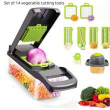 1 Set, Outdoor Camping Kitchen Vegetable Cutting Tool Set Of 14 Pieces, Lower Handle, Shredding, Slicing, And Mincing Tool Multifunctional Tool Set, 2024 New Model - Multicolor - View 9