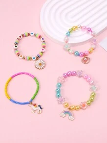 Kit de artizanat cu margele acrilice pentru copii, include unicorn, floare, coajă, fluture, acadea, lună, pandantiv inimă, mărgele de sticlă, jucării pentru bijuterii pentru fete, cadou de Crăciun - Multicolor - Vizualizare 10