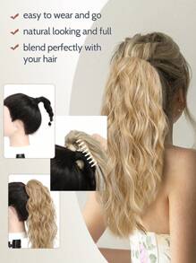18 Zoll Schraubenclip Pferdeschwanz-Verlängerung Welliger Lockiger Schraubenclip Pferdeschwanz Haarverlängerungen Natürlicher Falscher Pferdeschwanz Synthetischer Haarteil Für Frauen (Golden Blond mit Highlights)