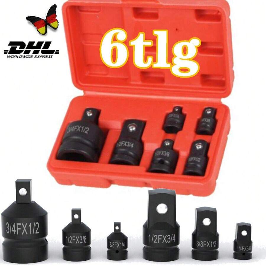 6 Pcs Socket Adapter Set Impact Wrench Nut Set 1/4 3/8 1/2 To 3/4 Inch Hardened And Tempered, Professional Tool For Commercial Or Occasional Use - Black - View 1