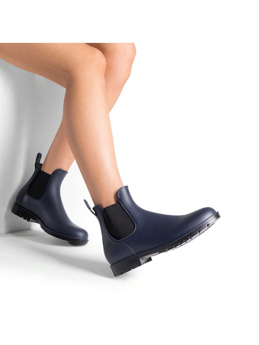 Women's Ankle Rain Boots Chelsea Short Boots Waterproof Elastic Slip On Lightweight Comfortable Garden Outdoor Shoes - 藏蓝色 - 查看 1