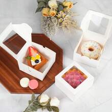 25pcs Gift Packaging Box White Bakery Boxes With Window, 4x4x2.5 Inches, Cookie Boxes, Small Treat Boxes, Mini Cake Boxes For Dessert, Macarons, Chocolates, Pastry And Baked GoodsCreative Gift For Back To School, Birthday - Multicolor - View 7