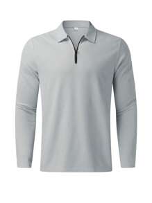 2pcs Quick-Dry Boyfriend Style Men's Sports Suit, Including Long Sleeve Polo Shirt And Sports Pants, For Outdoor & Casual Activities, Solid Color Wafer Grid Pattern Set, Summer