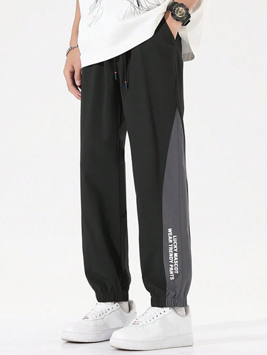 夏季速乾運動褲，適用於初、高中學生，彈性繩帶設計時尚的慢跑運動褲，適用於男孩遠足、旅行和跑步 - 黑色 - 查看 1