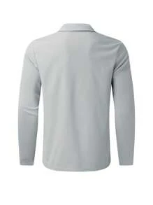 2pcs Quick-Dry Boyfriend Style Men's Sports Suit, Including Long Sleeve Polo Shirt And Sports Pants, For Outdoor & Casual Activities, Solid Color Wafer Grid Pattern Set, Summer