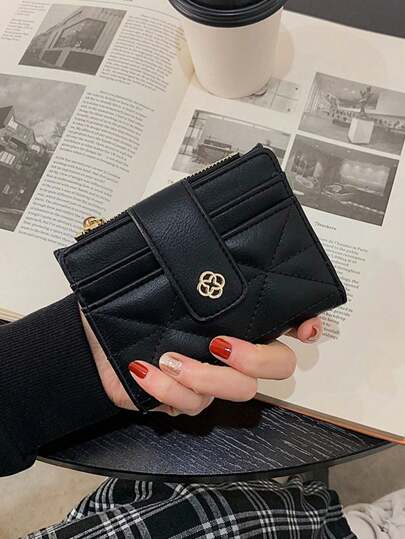 女士钻石图案刺绣双折钱包 女士钱包 钱夹 钱包 小钱包