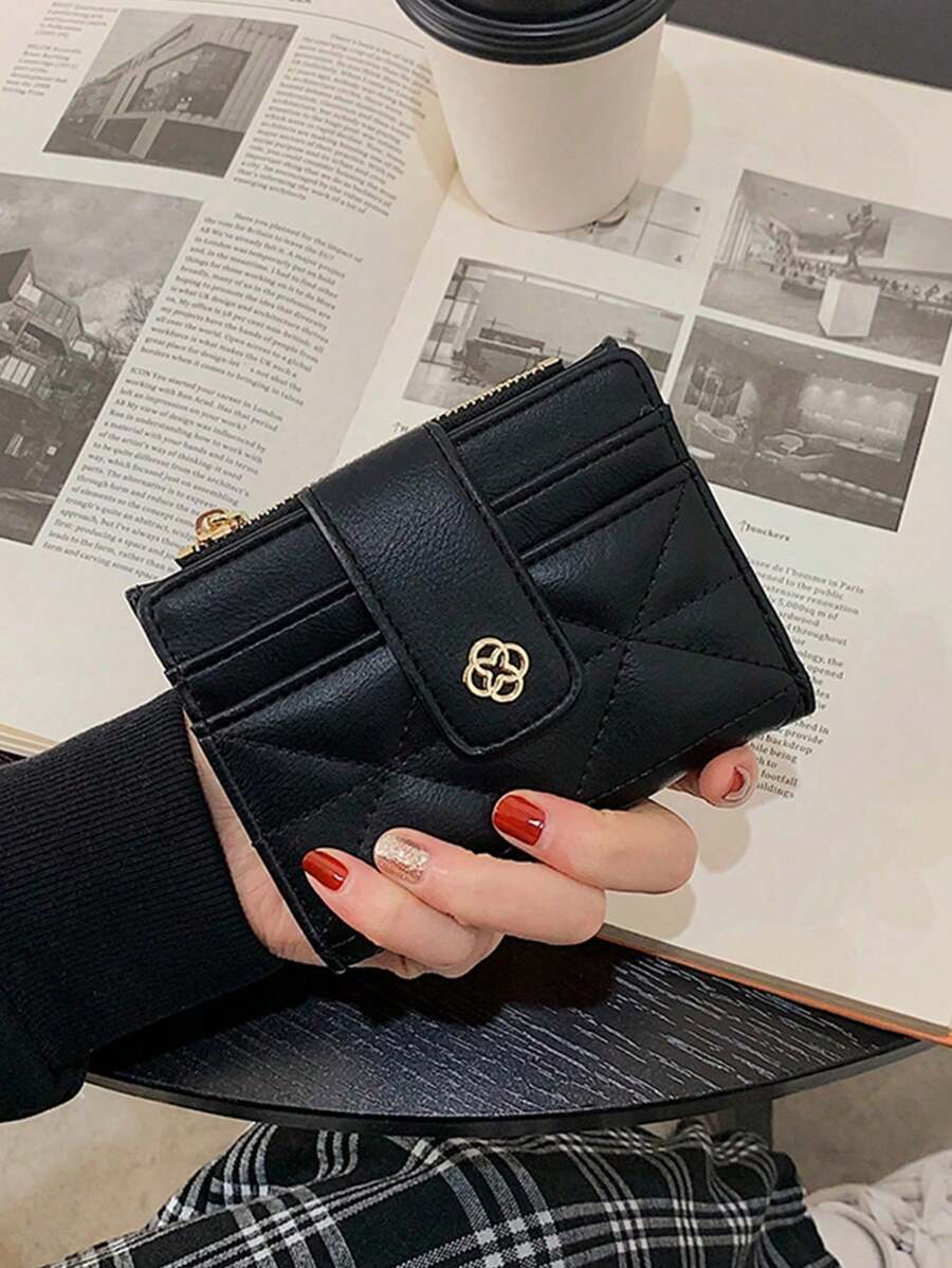 Ladies' Diamond Pattern Embroidered Bi-Fold Wallet For Women Wallet Purse Wallet Small Wallet - Black - View 1