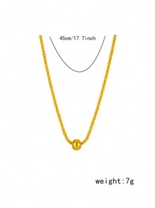 1pc Minimalist Stainless Steel Perforated Bead Pendant Necklace, Suitable For Daily Wear - Yellow Gold - View 6
