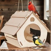 1入掛式木制鳥食器鳥屋DIY裝配室外花園裝飾鳥籠鳥屋 - 彩色 - 查看 4