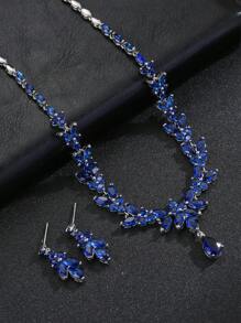 1 Set Of 3pcs Fashionable And Minimalist Cubic Zirconia Necklace Earrings Set For Wedding, Banquet And High-End Jewelry, With Leaf & Water Drop Decoration, Suitable For Women's Festival Wear