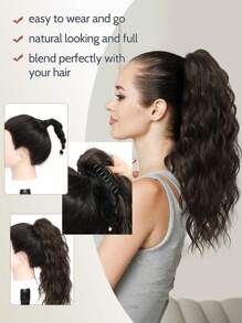 18 Inch Claw Clip Ponytail Extension Wavy Curly Claw Clip In Ponytail Hair Extensions Natural Fake Ponytail Synthetic Hairpiece For Women (Dark Brown) - Dark Brown - View 4