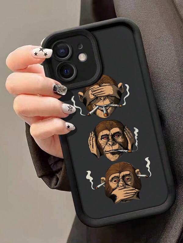 1 pieza Funda de teléfono de silicona antichoque con diseño de 3 monos fumando, apta para