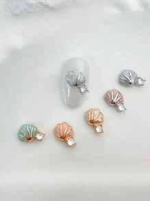 2 piezas Decoraciones de uñas con temática de océano mixto, diseño de patrón y color al azar, con diamantes de imitación, estrella de mar y diseño de concha marina, utilizados para la decoración de uñas y suministros de arte de uñas - Multicolor - Ver 7