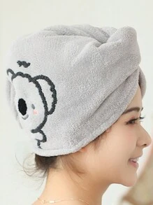 1pc Polyester Microfiber Hair Towel For Women, Minimalist Solid Color Embroidered Animal Pattern, Absorbent Quick Dry Soft, Wrap Hair, Suitable For Bathroom, Living Room, Makeup Removal, All Seasons