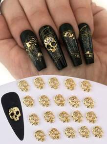 20 piezas Decoraciones de uñas de aleación de oro con calavera para Halloween, accesorios de joyería de uñas para salón, se pueden usar para decoraciones hechas a mano, un hermoso regalo para niñas decoración uñas - Dorado - Ver 1