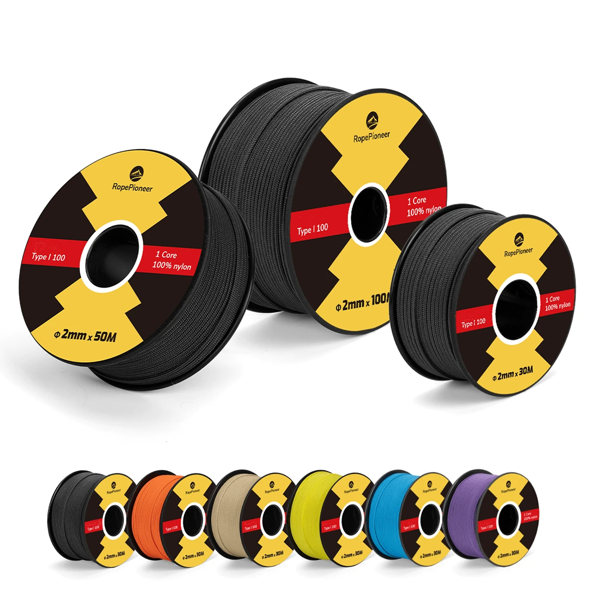 Paracord 2mm 100% Nylon Rope (30m-50m), Type I Nylon Cord With 1 Core - Max. 45kg (100lbs) Tactical Nylon Rope - White - View 1