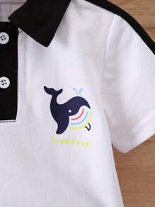 Young Boy Summer New Arrival College Style Printed Short Sleeve Two-Piece Set