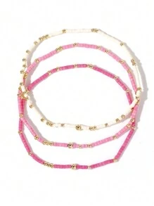 3 件/套波西米亚风格珠宝 - 2 毫米真空涂层铜珠，彩色小珠子堆叠弹性手链，男女皆宜的精美珠宝礼品套装，最佳朋友礼物 - 彩色 - 查看 5