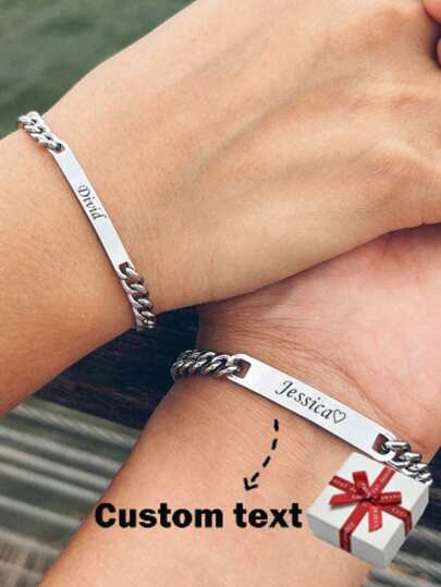 [Two Bracelets] Punk Custom Name Engraving Bar Bracelet Adjustable Women Men Stainless Steel Hip Hop Chain Bracelet Jewelry Personalized Jewelry Holiday Party Gift Thanksgiving Christmas Valentine's Day Unique Exquisite Gift Best Gift For Women In 2024, Customized Fashion Engraved Bracelets, Look Glamour, Black, Silver, Gold, Stylish, Colorful, Vintage, Simple, Unisex, Casual, Cuties, Unique, Ideal Gifts For Him, Ideal Gifts For Her, Her, Boyfriend, Girlfriend, Dad, Mom, Family, Friends, For Anniversaries, For Birthdays, For Graduation, For Prom, For Party