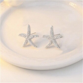 925 Sterling Silver Minimalist Elegant Star Stud Earrings With Sparkling Zirconia Stone, Quality Jewelry For Women, Thoughtful Gift For Loved Ones