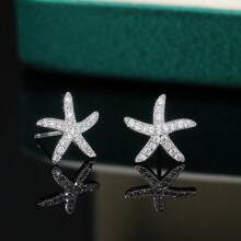 Pendientes de botón minimalistas y elegantes de estrella de plata de ley 925 con piedra de circonita brillante, joyería de calidad para mujeres, regalo pensado para seres queridos