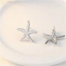 Pendientes de botón minimalistas y elegantes de estrella de plata de ley 925 con piedra de circonita brillante, joyería de calidad para mujeres, regalo pensado para seres queridos