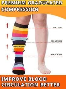 4双装加大码铜离子压缩袜，男女通用，透气运动袜，适合跑步、骑行、足球、徒步旅行、旅行 - 彩色 - 查看 6