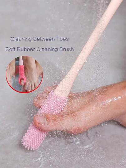 Silicone Foot Scrubber Brush With Long Handle, Slouchy Foot Cleaner For Toe Crevices, Foot Dead Skin Remover, Foot Massager