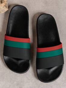 2025 Thick Sole Striped Slip-On Slippers, Indoor/Outdoor Wear, Anti-Slip Bathroom Shower Beach Slides, Unisex Couple Styles