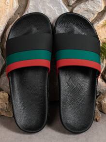 2025 Thick Sole Striped Slip-On Slippers, Indoor/Outdoor Wear, Anti-Slip Bathroom Shower Beach Slides, Unisex Couple Styles