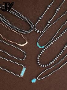 1入西部納瓦荷風格綠松石珠綴飾CCB垂墜項鍊（女士用）